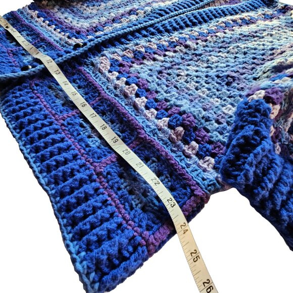 Handmade Oversize Crochet Cardigan Blue Cozy Warm Sweater, Granny Square Sweater - Picture 8 of 11